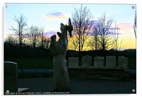 Sculpture and sunset Acrylic by Richard Fairbairn