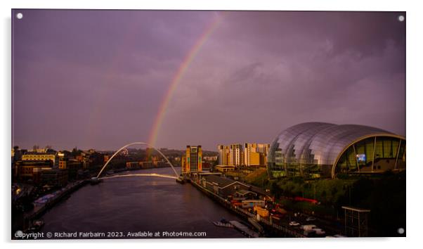 Rainbow over Tyneside Acrylic by Richard Fairbairn