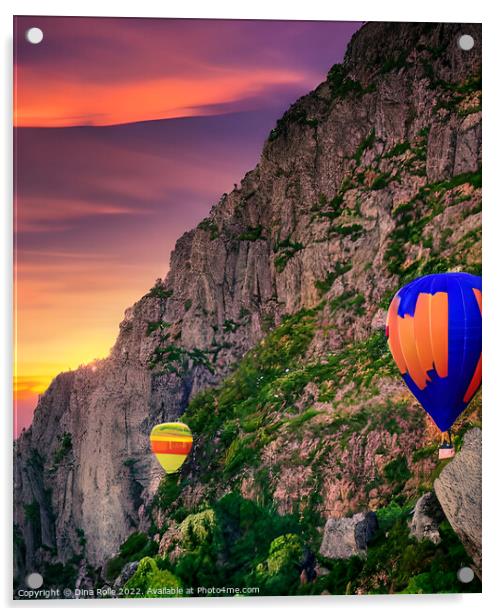 Hot Air Balloon Flyer over Rocky Mountaintop at Sunset Acrylic by Dina Rolle