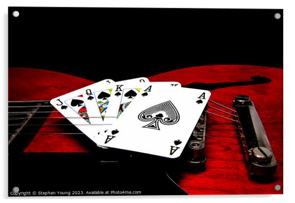 Playing Cards on Guitar Acrylic by Stephen Young