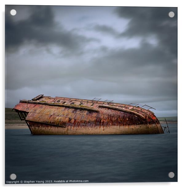 Sunken Ship The Reginald, Scapa Flow, Orkney, Scot Acrylic by Stephen Young