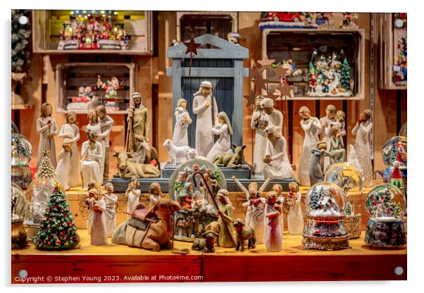 Cologne Christmas Market - Festive Scenes with Religious Figurines and Snow Globes Acrylic by Stephen Young