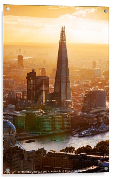Aerial London view of the Shard skyscraper sunset   Acrylic by Spotmatik 