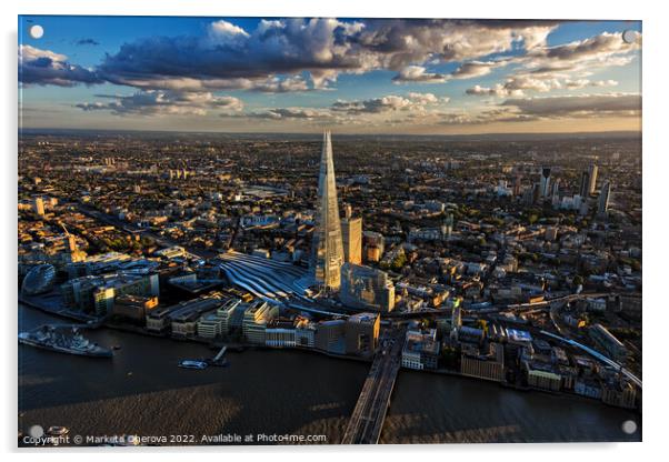 Aerial London skyscrapers rail station river Thames England Acrylic by Spotmatik 