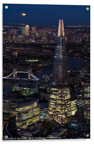 Aerial night view of the Shard London England Acrylic by Spotmatik 