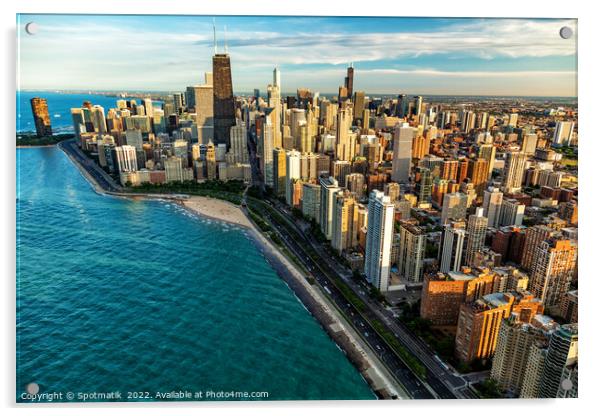 Aerial Chicago skyscrapers Oak Street Beach Lake Michigan  Acrylic by Spotmatik 