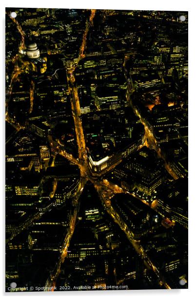 Aerial illuminated London city the financial business center  Acrylic by Spotmatik 