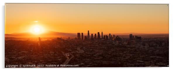 Aerial Panorama the sun rising Los Angeles California Acrylic by Spotmatik 