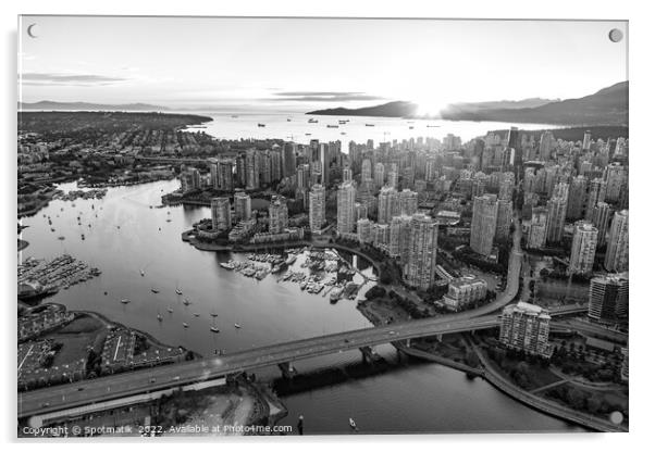 Aerial sunset view Vancouver skyscrapers Bridge Canada Acrylic by Spotmatik 