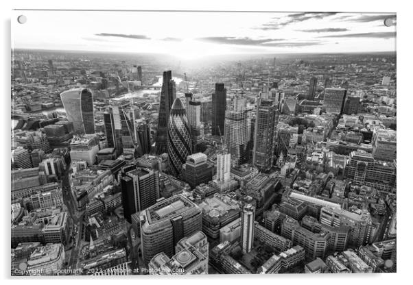 Aerial London sunset financial district city skyscrapers UK Acrylic by Spotmatik 