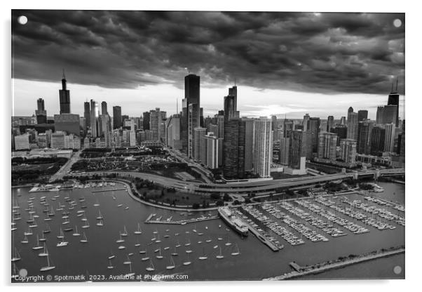 Aerial skyscrapers Chicago Waterfront sunset  Acrylic by Spotmatik 