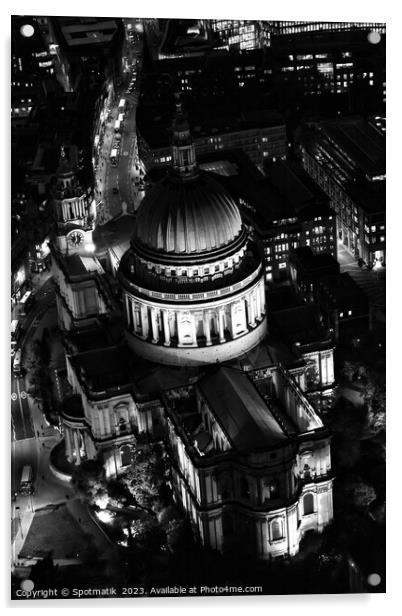 Aerial night London view St Pauls Cathedral UK Acrylic by Spotmatik 