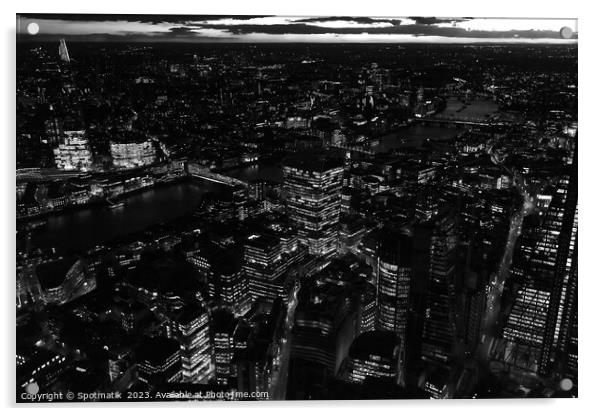 Aerial London night view river Thames Acrylic by Spotmatik 