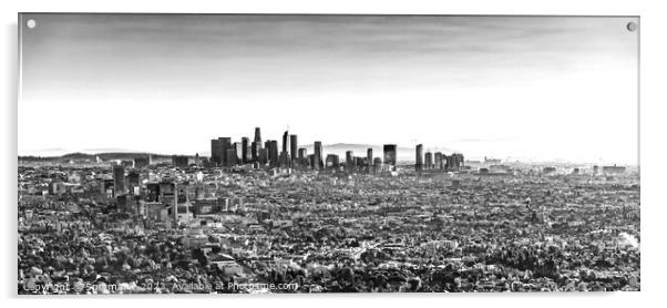 Aerial Panoramic downtown sunrise view Los Angeles Acrylic by Spotmatik 