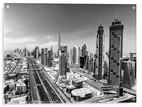 Aerial Dubai city skyscrapers Sheikh Zayed Road Acrylic by Spotmatik 