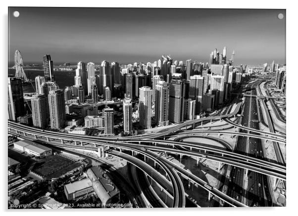 Aerial Dubai city skyscrapers highway interchange Acrylic by Spotmatik 