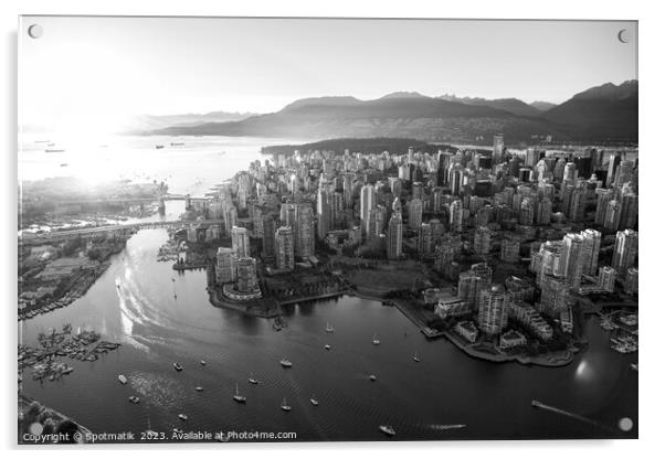 Aerial sunset of Vancouver skyscrapers Inlet Acrylic by Spotmatik 