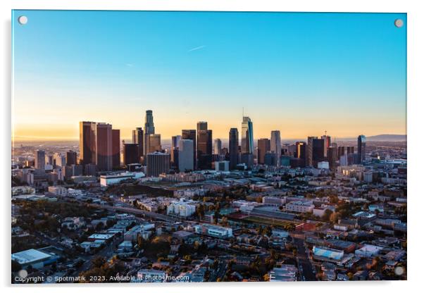 Aerial sunrise Los Angeles city skyscraper USA Acrylic by Spotmatik 