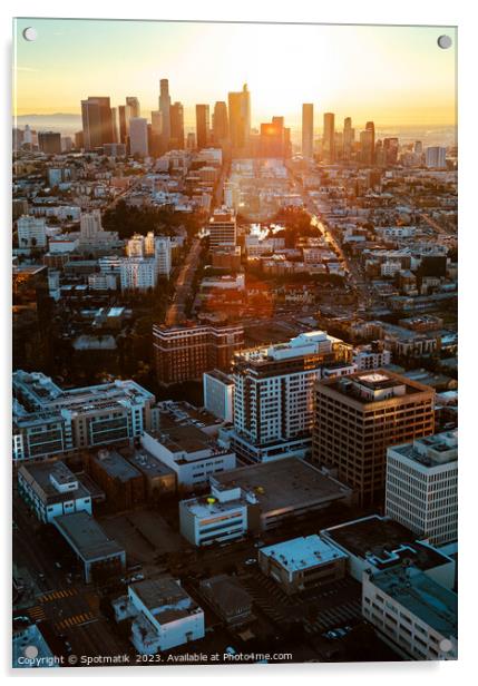 Aerial view at sunrise Los Angeles skyline California  Acrylic by Spotmatik 