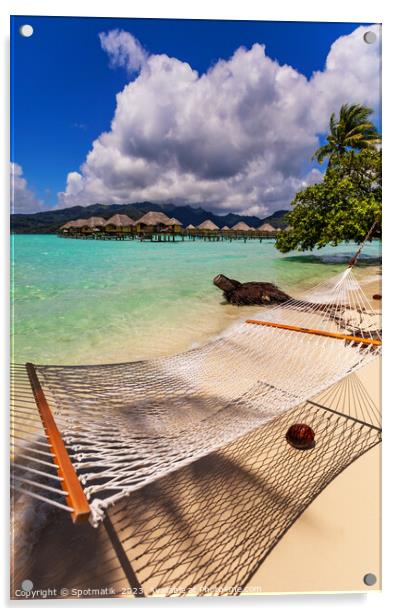 Bora Bora beach hammock luxury Overwater resort Bungalows  Acrylic by Spotmatik 