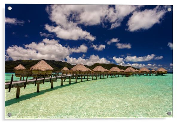 luxury overwater bungalow resort Bora Bora lagoon  Acrylic by Spotmatik 