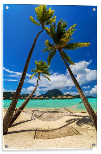 Bora Bora beach hammock luxury Overwater resort Bungalows  Acrylic by Spotmatik 