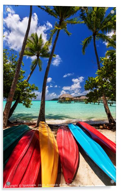 kayaks Bora Bora active vacation luxury resort Polynesia Acrylic by Spotmatik 