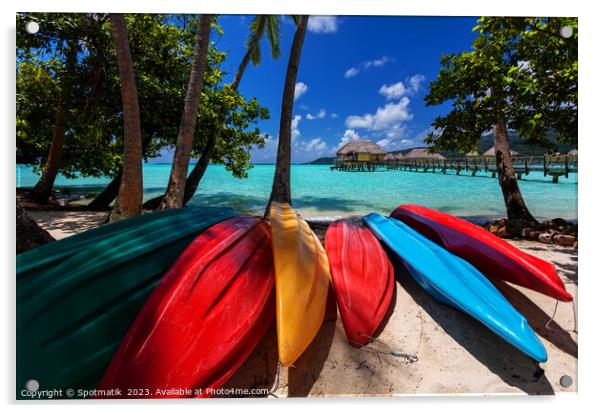 Tourist kayaks Bora Bora active vacation luxury resort  Acrylic by Spotmatik 