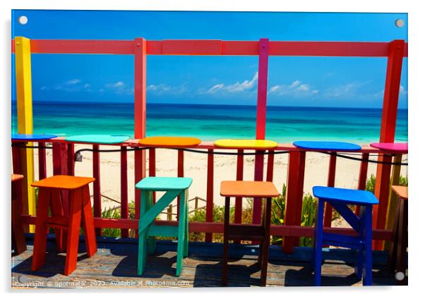 Bahamas colorful beach bar Caribbean shore line USA Acrylic by Spotmatik 