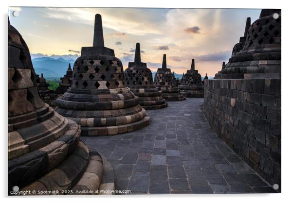 Borobudur sunrise religious temple ancient Indonesia Acrylic by Spotmatik 
