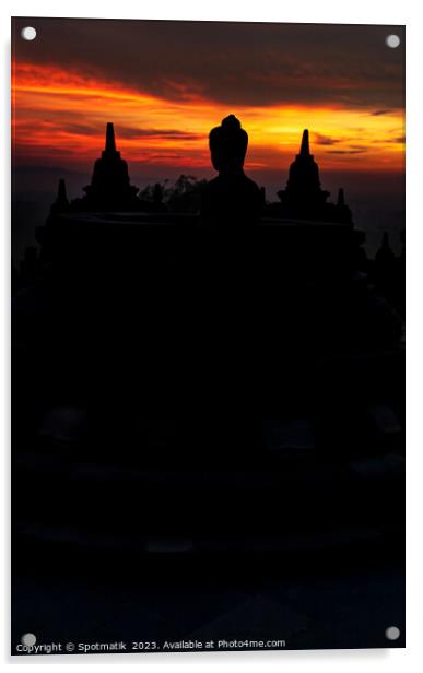 Sunrise Silhouette Borobudur monument temple to Hinduism Java Acrylic by Spotmatik 