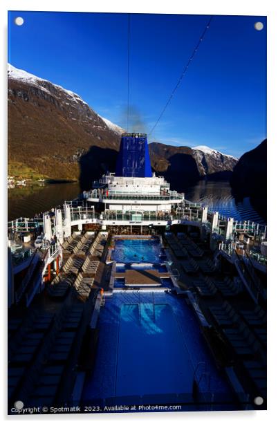 Cruise ship Norwegian Fjord in sunlight Scandinavia Europe Acrylic by Spotmatik 