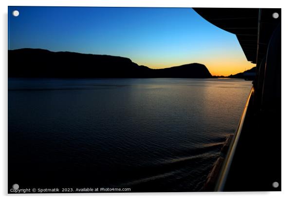 Sunset Silhouette view from Cruise ship Norwegian Fjord  Acrylic by Spotmatik 