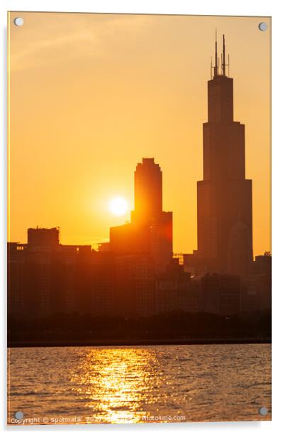 Sunset Willis Tower Lake Michigan Chicago City Skyline  Acrylic by Spotmatik 