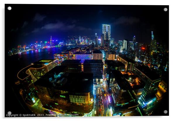 Hong Kong illuminated city traffic and skyscrapers downtown  Acrylic by Spotmatik 