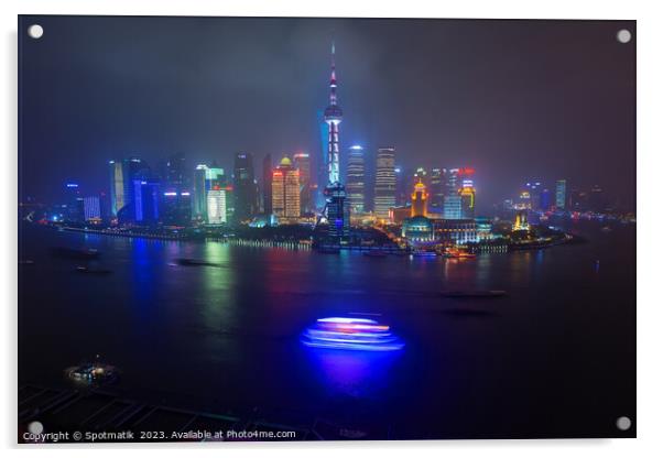 Illuminated Huangpu River Shanghai and Oriental Pe Acrylic by Spotmatik 