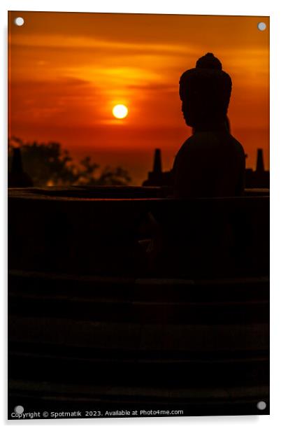 Silhouette at sunrise Borobudur religious temple Java Indonesia Acrylic by Spotmatik 