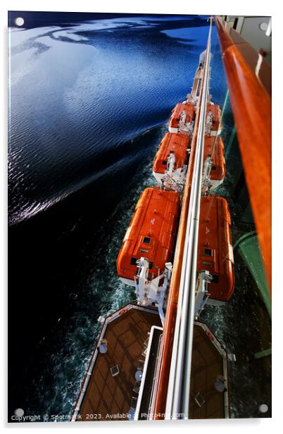 View of Cruise Ship lifeboats from balcony Norway  Acrylic by Spotmatik 