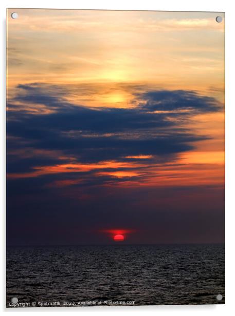Sunset dusk view of setting sun ocean horizon  Acrylic by Spotmatik 