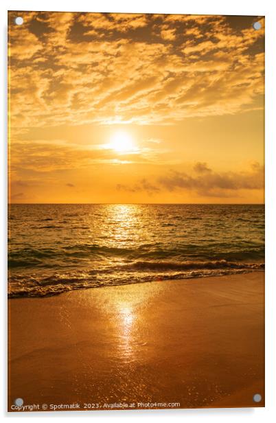 Sunset reflecting on ocean at tourist destination Bahamas Acrylic by Spotmatik 