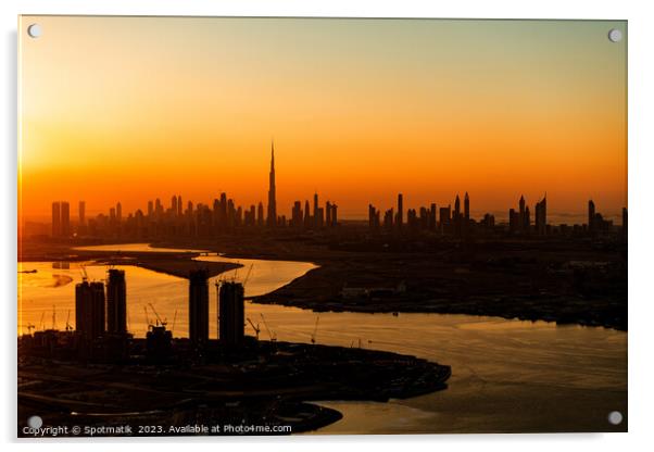 Aerial Dubai sunset a famous travel tourism destination  Acrylic by Spotmatik 