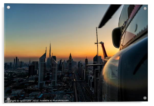 Aerial Dubai sunset helicopter flying Sheikh Zayed Road Acrylic by Spotmatik 