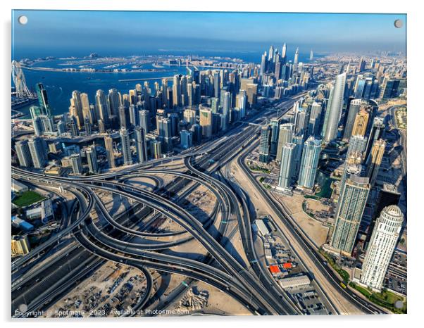 Aerial view of Dubai Interchange Sheikh Zayed Road  Acrylic by Spotmatik 