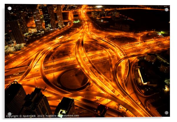 Aerial Dubai view Sheikh Zayed Road at night  Acrylic by Spotmatik 