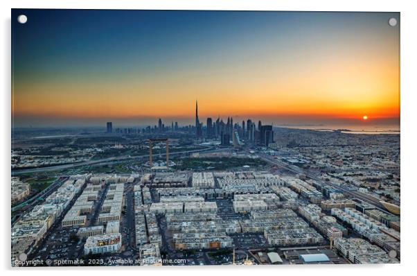 Aerial sunset view of Dubai city skyscrapers UAE  Acrylic by Spotmatik 