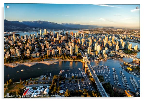 Aerial view Vancouver skyscrapers Burrard Street Bridge Canada Acrylic by Spotmatik 