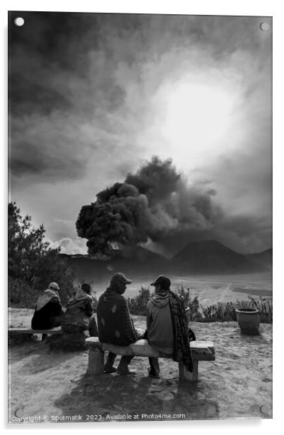 People viewing volcanic activity Mt Bromo Java Indonesian Acrylic by Spotmatik 