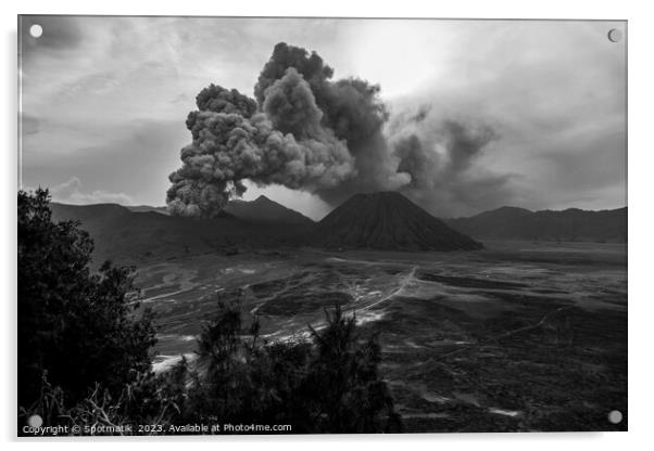 Indonesia ash cloud from active Mount Bromo volcano  Acrylic by Spotmatik 