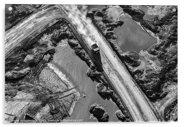 Aerial giant dump trucks Athabasca Tar sand site  Acrylic by Spotmatik 