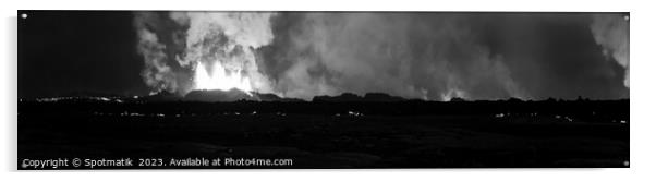 Panoramic view of active Icelandic volcanic eruption Acrylic by Spotmatik 